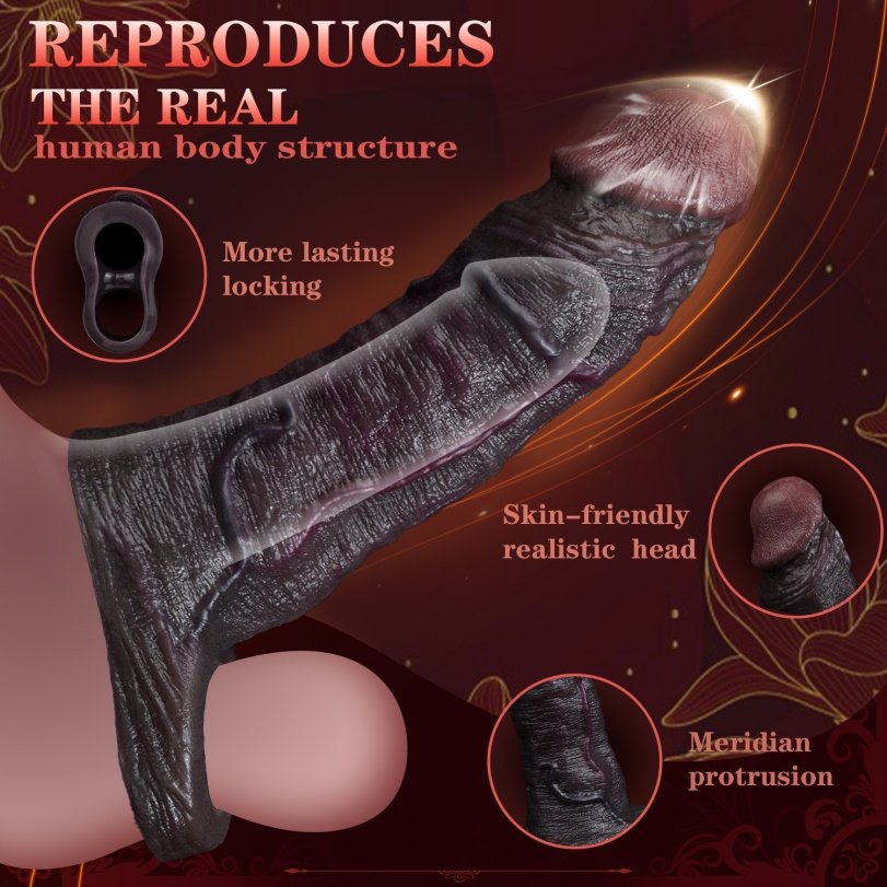 Realistische Zwarte Siliconen Cock Sleeve – Oplossing voor Vergroting, Vertraging en Maximaal Genot - Afbeelding 3