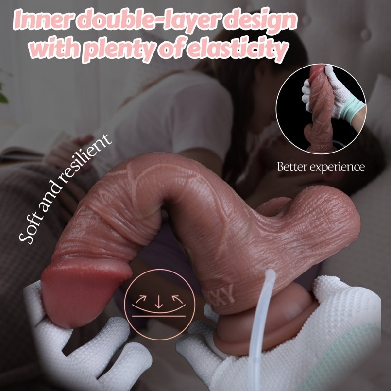 Realistische Dubbellaagse Siliconen Squirting Dildo met Zuignap – Stimulatie voor Masturberende Vrouwen - Afbeelding 14