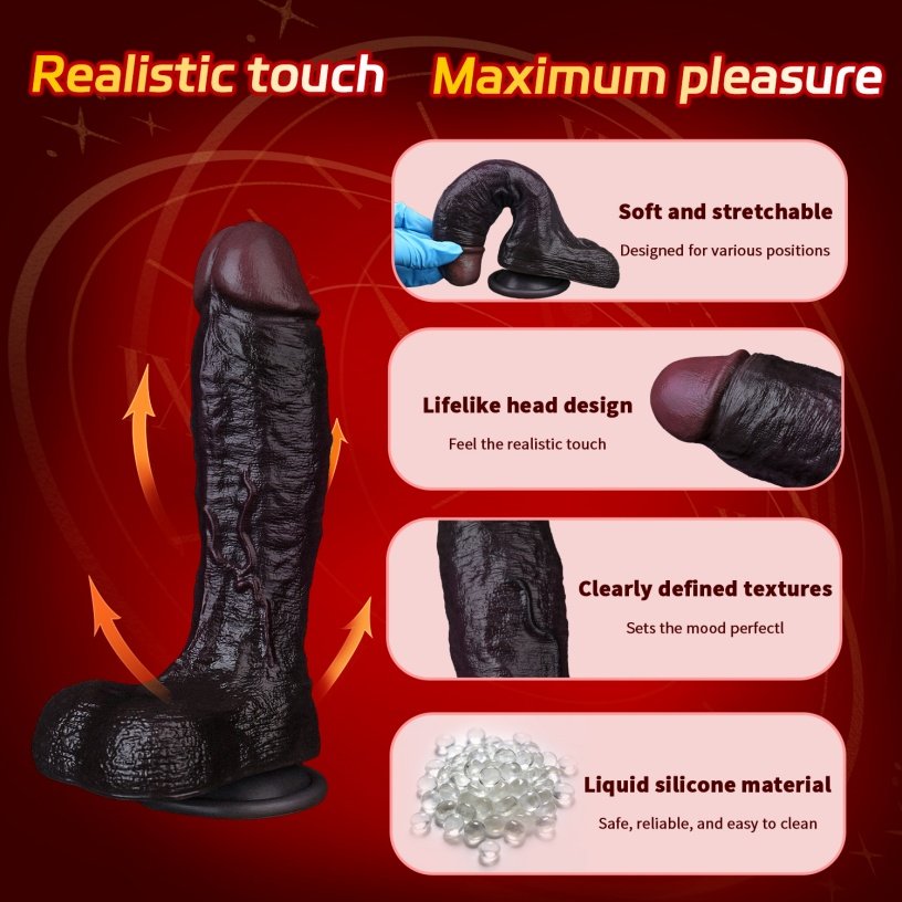 Black Duke 9.44in Realistische Dildo met Zuignap: Dubbellaagse Siliconen G-Spot Stimulator voor Vrouwen die Masturberen - Afbeelding 9