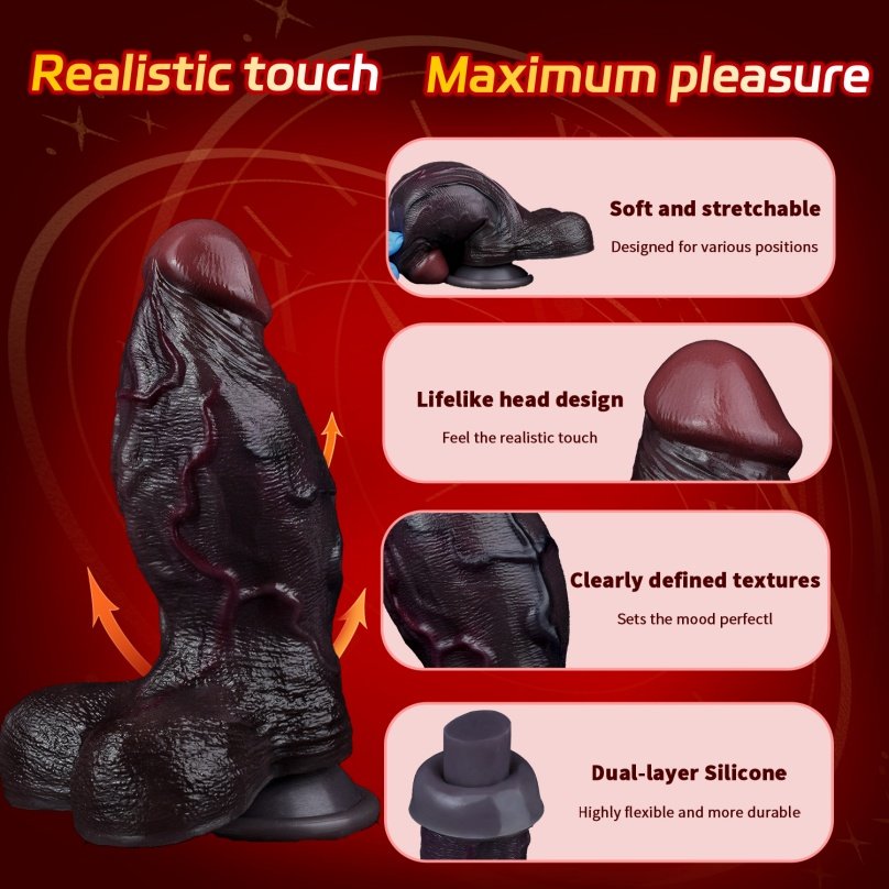 Realistische Zwarte Siliconen Grote Piemel-Handsfree Genot en Diepe Massage voor de Vrouw - Afbeelding 8