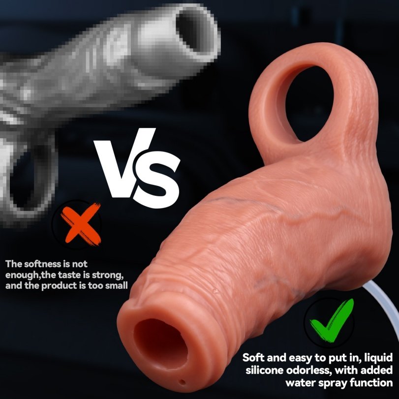 Realistische Penis Sleeve voor Erectieproblemen - Met Testikel Penisrinf & Ejaculatie Spray Functie - Afbeelding 4